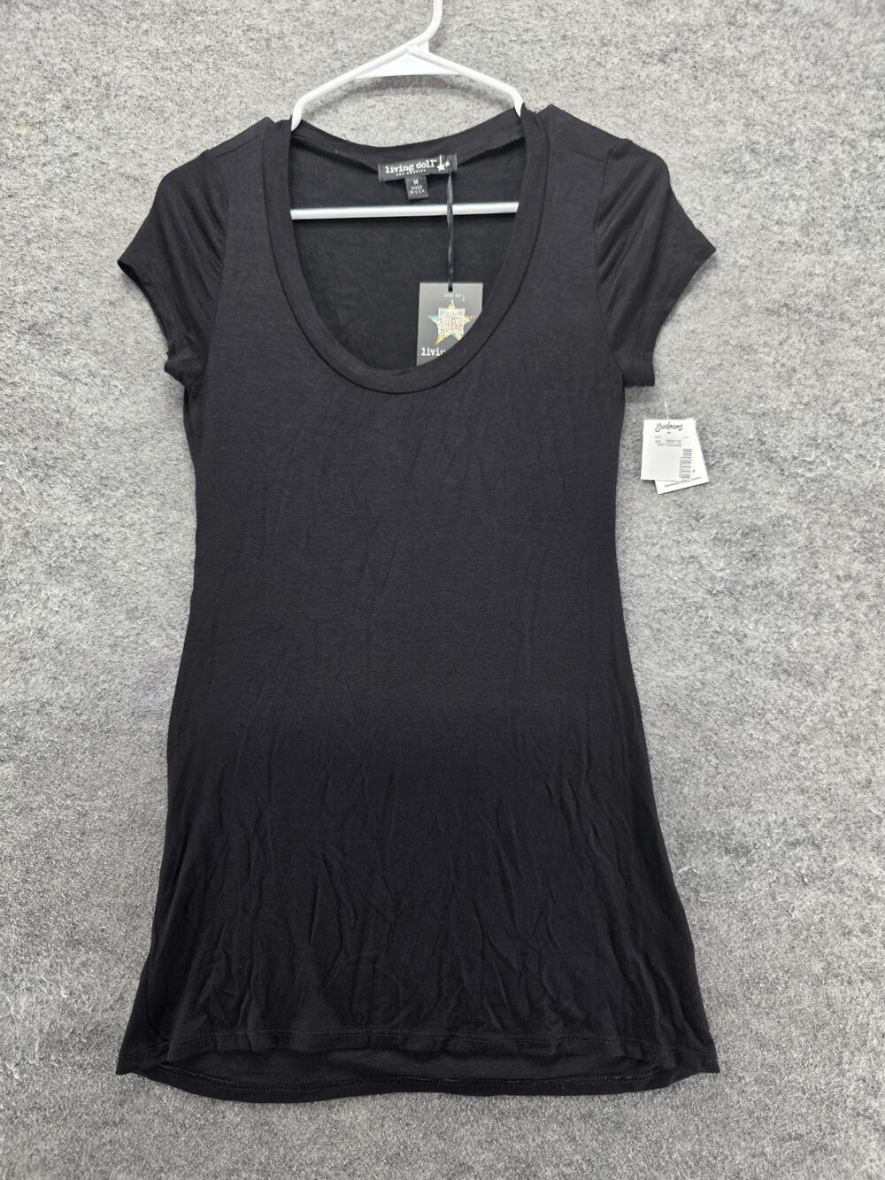 Living Doll Tunic T-Shirt Womens M Black Scoop Neck Short Sleeve Rayon